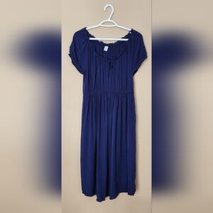 Old Navy Maternity Dress Royal Blue Sz M Waist Defined Midi Dress